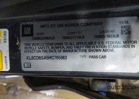 2017 Chevrolet Spark 1Lt Cvt z USA, uszkodzony, nr VIN KL8CD6SA5HC765962